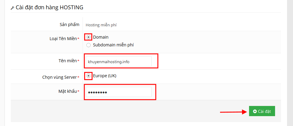 Nhập domain để cài đặt free hosting của Hostinger