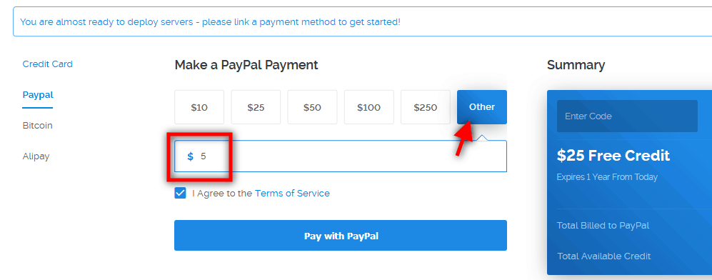 Sign up for Vultr with Paypal