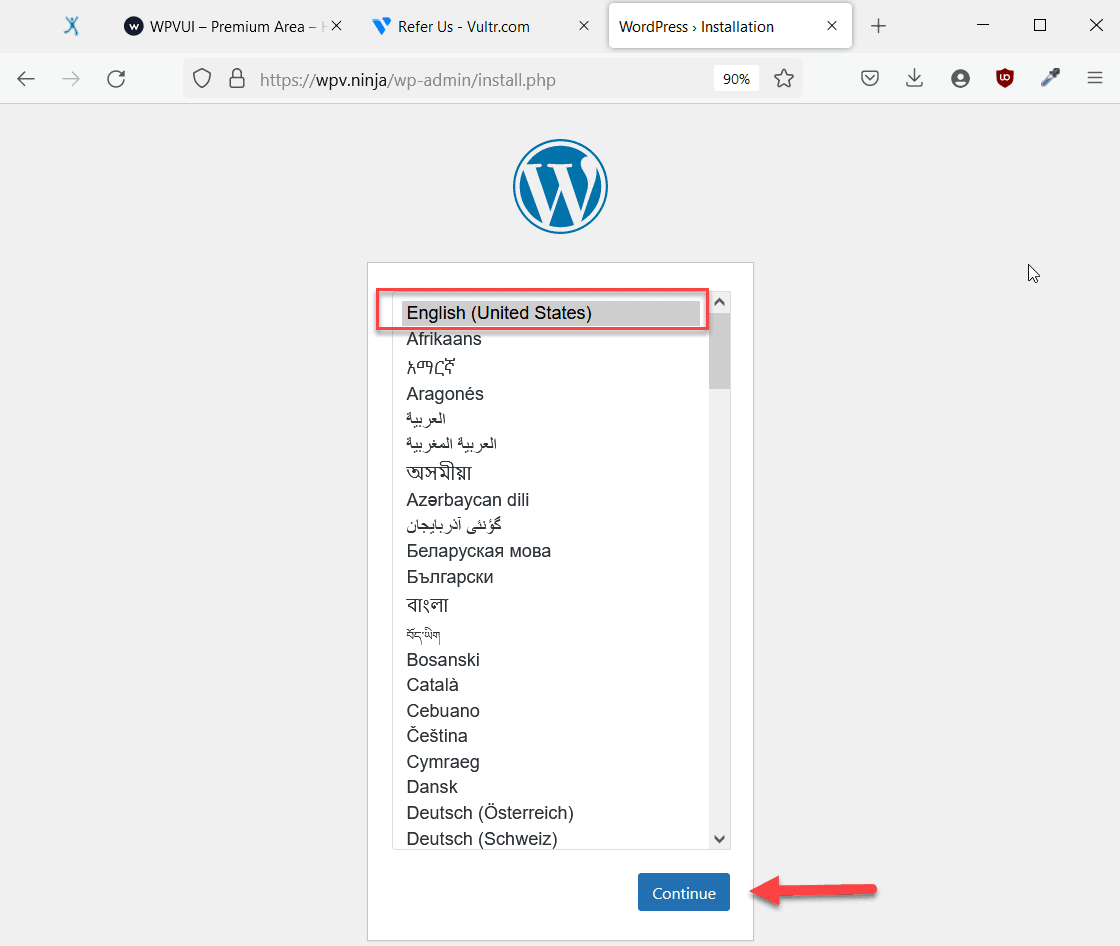 Chọn ngôn ngữ cho WordPress